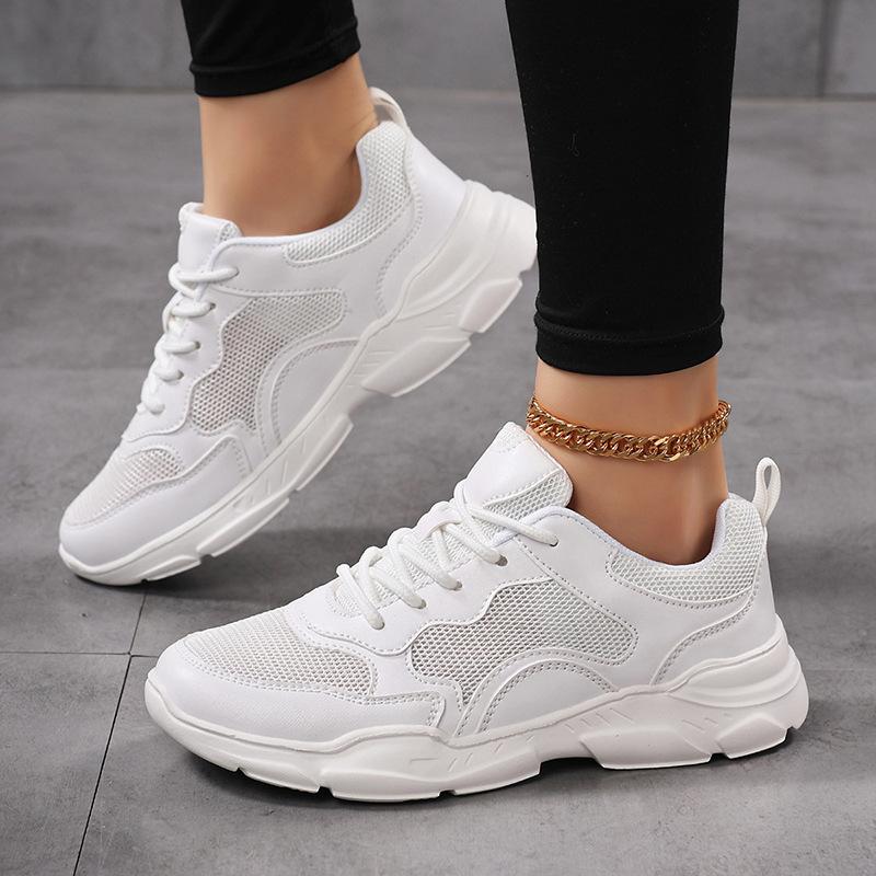 2025 New Four-season Mesh Breathable and Lightweight Casual Sports Shoes Thick-soled Laces Heightened Breathable Large-size Women