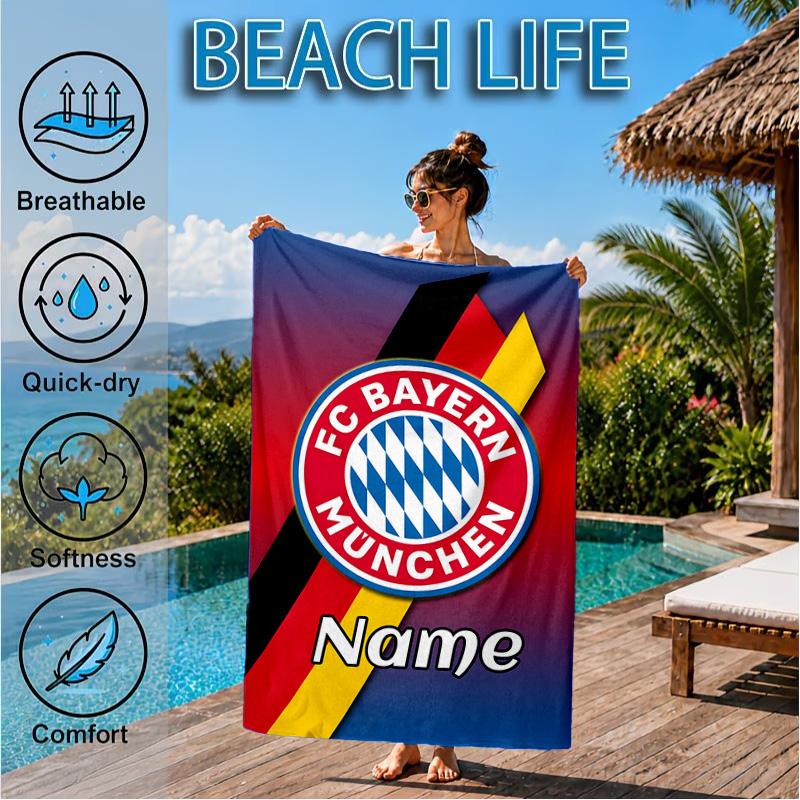 Personalisierbares Strandtuch FC Bayern München Wappen Kunst Mikrofaser Strandtuch, Leicht für Sommerreisen, Schwimmbad Fan Geburtstagsgeschenk