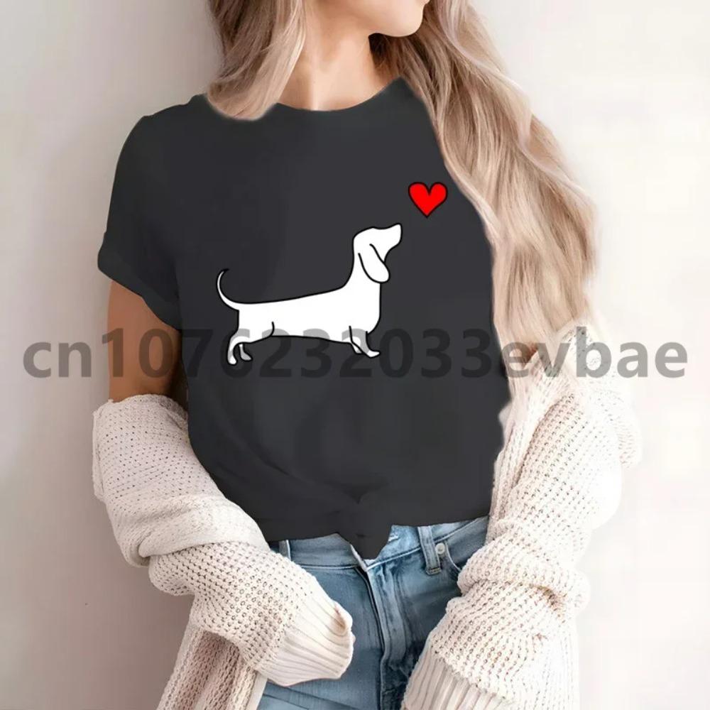 

Dachshund Teckel Cute Dog Female Casual Printing Ladies Clothing High-end Short-sleeved T-shirt Women M