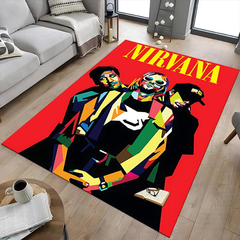 Nirvana Music Poster Art Carpet For Playroom Bedroom Living Room Sofa Home Decorkids Game Area Rug Nonslip Floor Mat