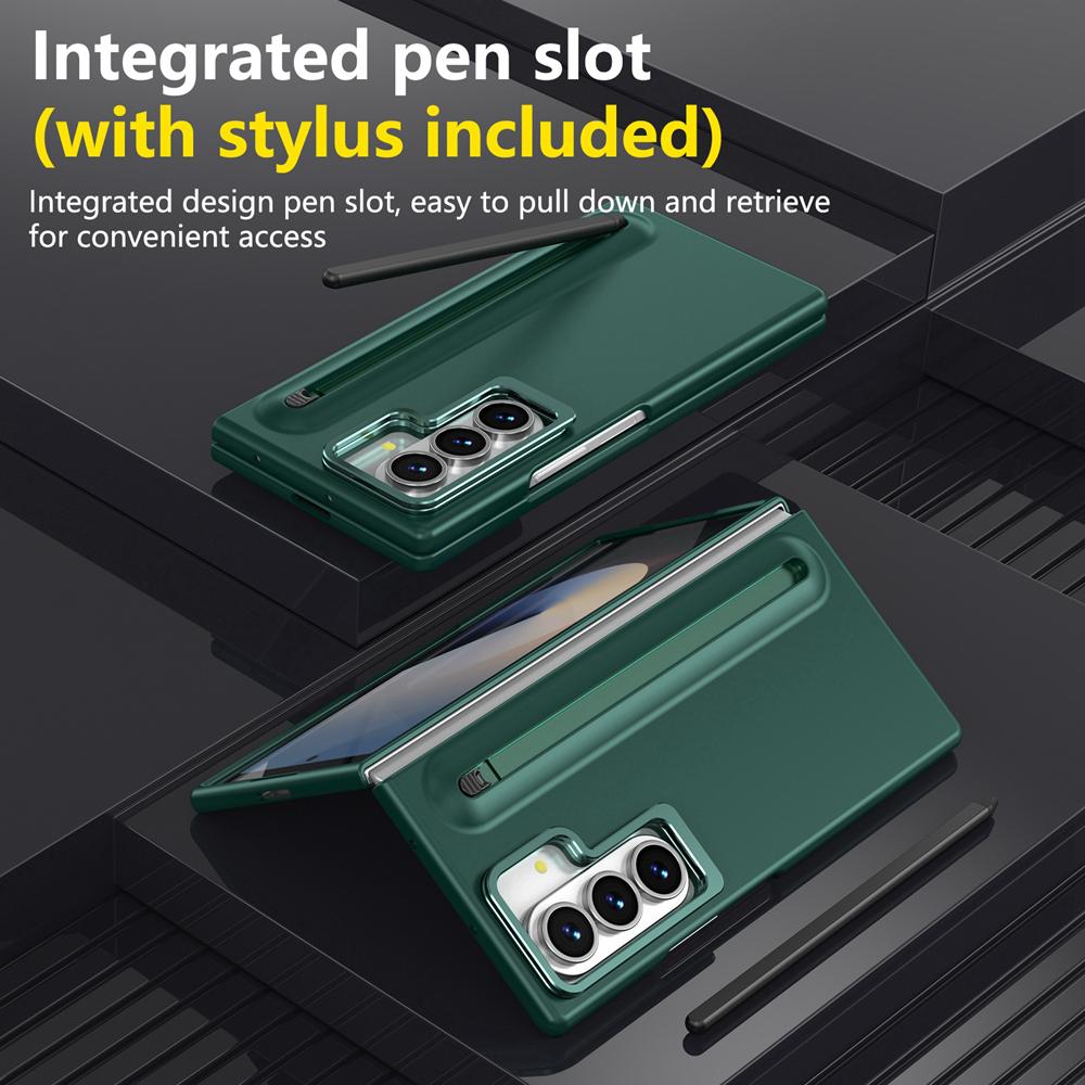 Luxury Multifunctional Lens Holder Touch Pen Case for Samsung Galaxy Z Fold 7 6 5 4 Shockproof Built-in Glass Screen Film Cover