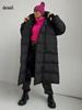 Winter Warmer Damen Oversize Langer Daunenmantel Maxijacke mit Abnehmbarer Kapuze Durchgehender Reißverschluss Gepolstert Langarm