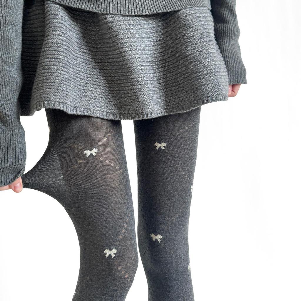 Grey Diamond Bow Embroidery Slimming Tights for Women
