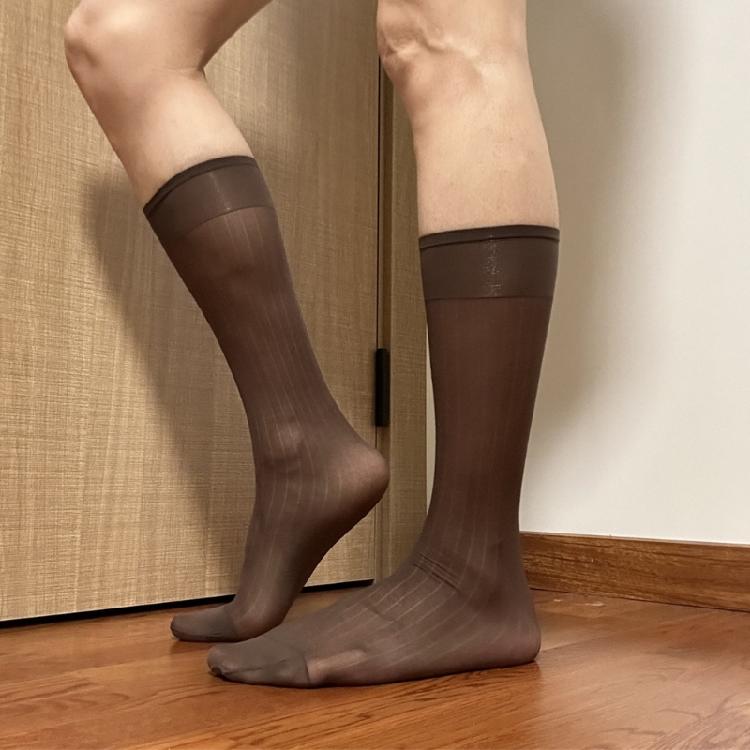 Herren Business Nylon durchsichtige Socken Dünne durchsichtige breit gestreifte lange Socken