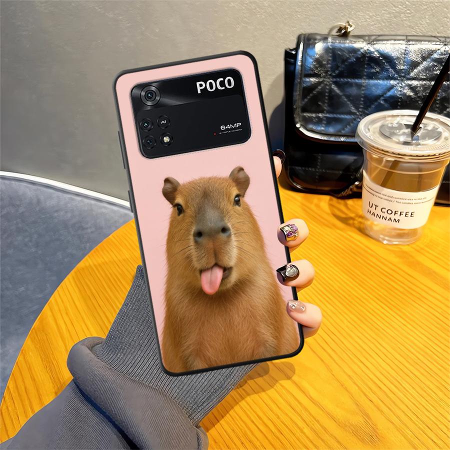 Black Soft Phone Cover Case for Xiaomi Poco C75 C40 C71 C50 F1 C61 X3 X4 X5 X7 Pro M5 F3 M3 M4 M7 Pro Cute Capybara