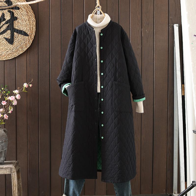 Autumn Winter Quilted Cotton Jacket Long Sleeve Loose Fit Casual Women's Coat Mid-Length Cotton Outerwear