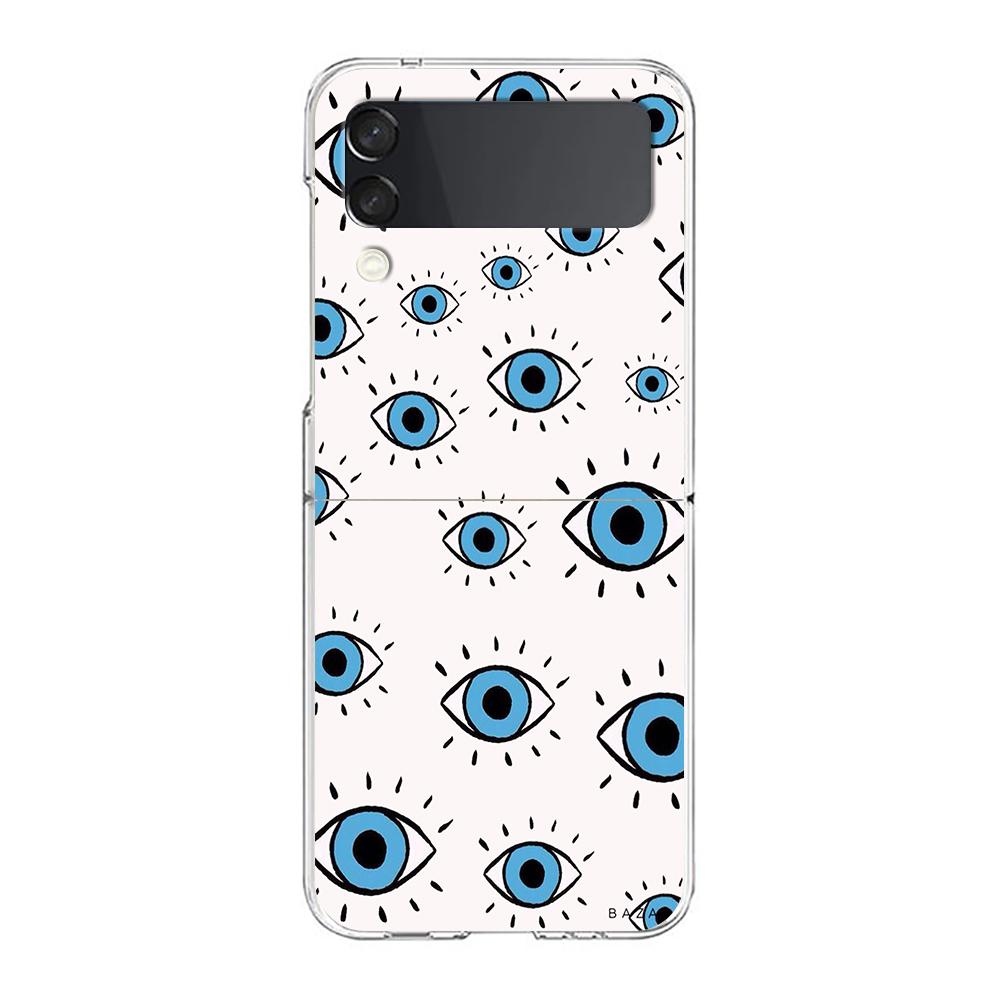 Phone Case For Samsung Galaxy Z Flip 3 4 5 Hard Folding PC Bumper Blue Eye Art For Samsung Z Flip 6 Back Cover