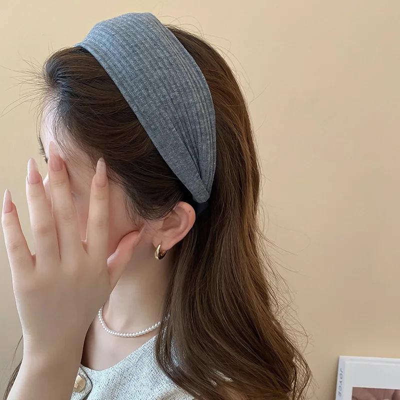 Internet Celebrity's Same Solid Color Wide Edge Striped Yarn Headband High Head Headband French Gentle Atmosphere Hair Accessory