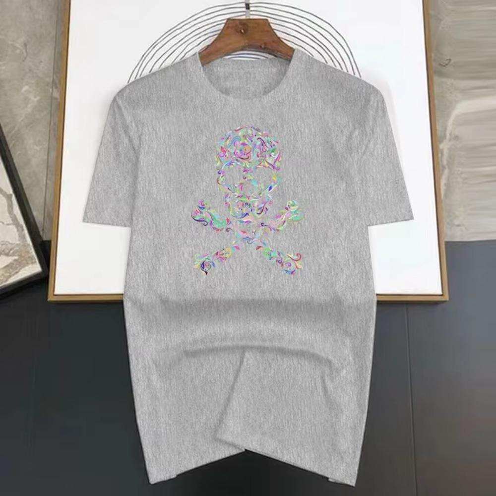 Black and White Shard Skull Print Summer High Quality T-shirt Men Women Cotton Short Sleeve Casual Tees Oversized Streetwear