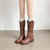 Retro hollow western cowboy boots 2025 new cool boots but knee thin thick heel boots super foreign versatile
