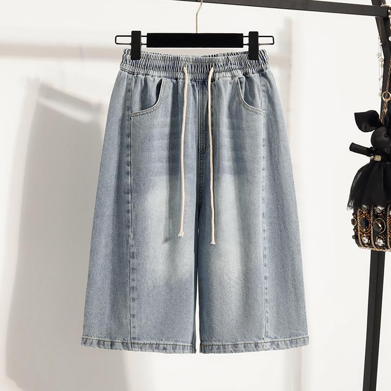 

DIMANAF Большой размер 2025 Женские джинсовые шорты брюки Летние свободные базовые с высокой талией Повседневные брюки Эластичная талия 3XL синий