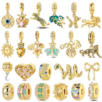 Cuentas Originales de Cobre Colgantes Serie Dorada Camaleón Luciérnaga Leopardo Colgante Encajar Pulsera de Abalorios Diy Moda para Mujer Joyería