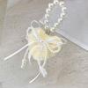 Lovely Heart Shaped Fluffy Keychain with Lace Pearls Detail Decorative Bowknot Bag Charm for Women Girls Gift