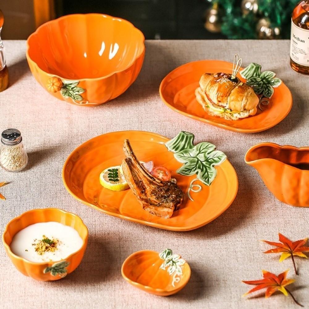 Deep Plates Dinner Plates Halloween Theme Soup Bowls Ceramic Pumpkin Bowl Holiday Decoration