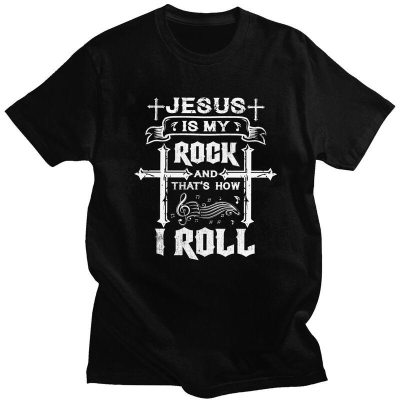 Custom Jesus Is My Rock And Roll Tshirt for Men Short Sleeve Casual T Shirt Cool Tshirt Pure Cotton Tee Gift