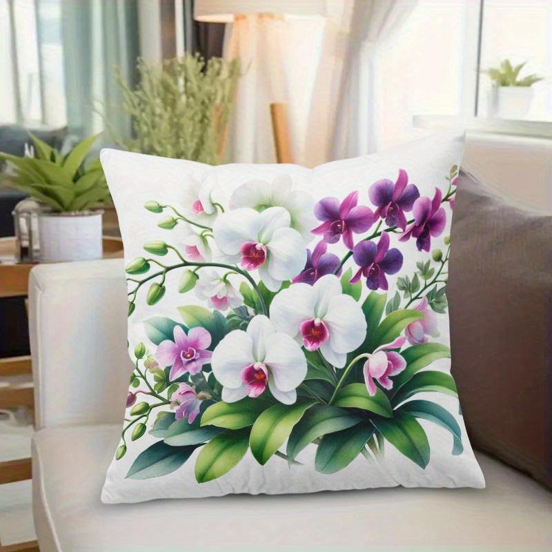 Purple White Orchid Pillow Cover Elegant Floral Print Cushion Case Boho Botanical Wedding Home Decor Gift