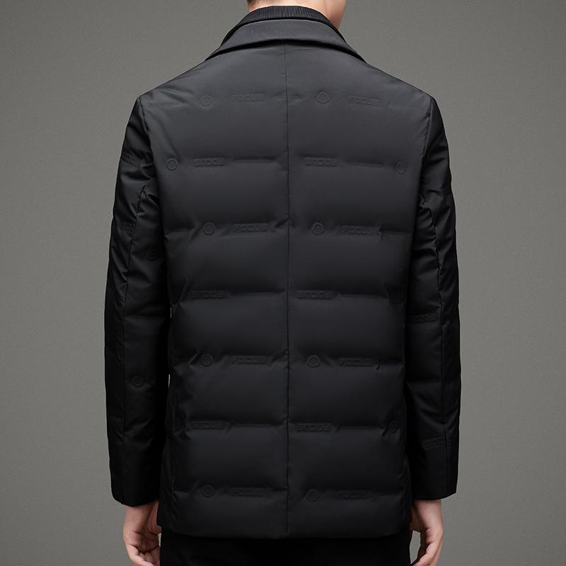 High-End Quality 90% Grey Duck Down Scarf Collar Fake Two-Piece Suit Jacket Winter Business Casual Fashion Puffer Doudoune Homme