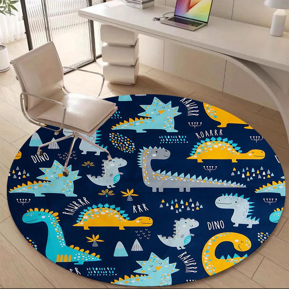 1PC Cartoon Dinosaur Office Round Area Rug, Mat Suitable For Office, Under Office Chairs Bedroom Living Room Home Decor, Room Deco