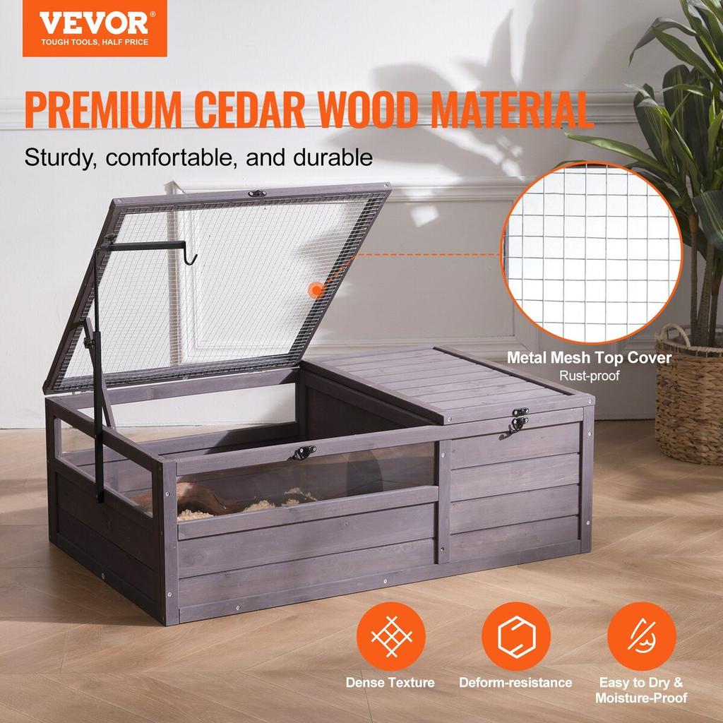 Dřevěný domeček pro želvy, habitat pro želvy, vnitřní i venkovní, 2 místnosti, 38x24x13 palců