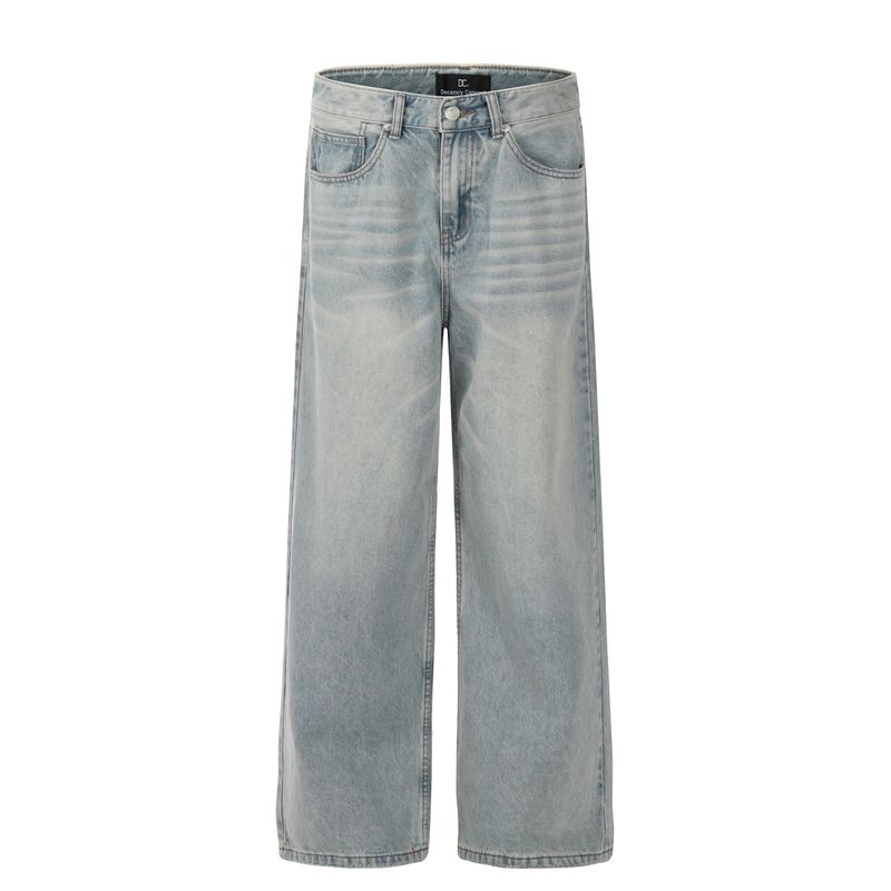 

Madwitch Classic American Washed Straight-Leg Jeans for Men and Women, Loose Casual Cleanfit Distressed Pants Trendy Water wash blue 2XL