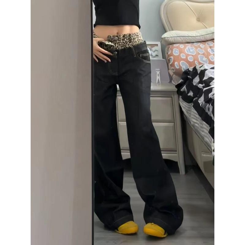 Amerykańskie Retro Cętkowany Patchwork Szerokie Nogawki Dżinsy Damskie Letnie Cienkie High Street Design Wysoki Stan Luźne Proste Spodnie