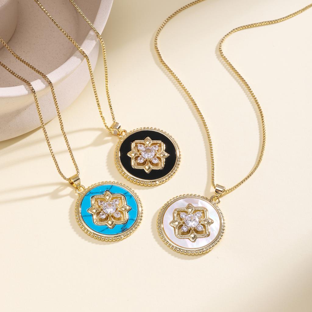 Nidin Vintage Flower Design Round Pendant For Women Light Luxury Zircon Inlaid Lucky Choker Necklace Fashion Jewelry Fine Gifts
