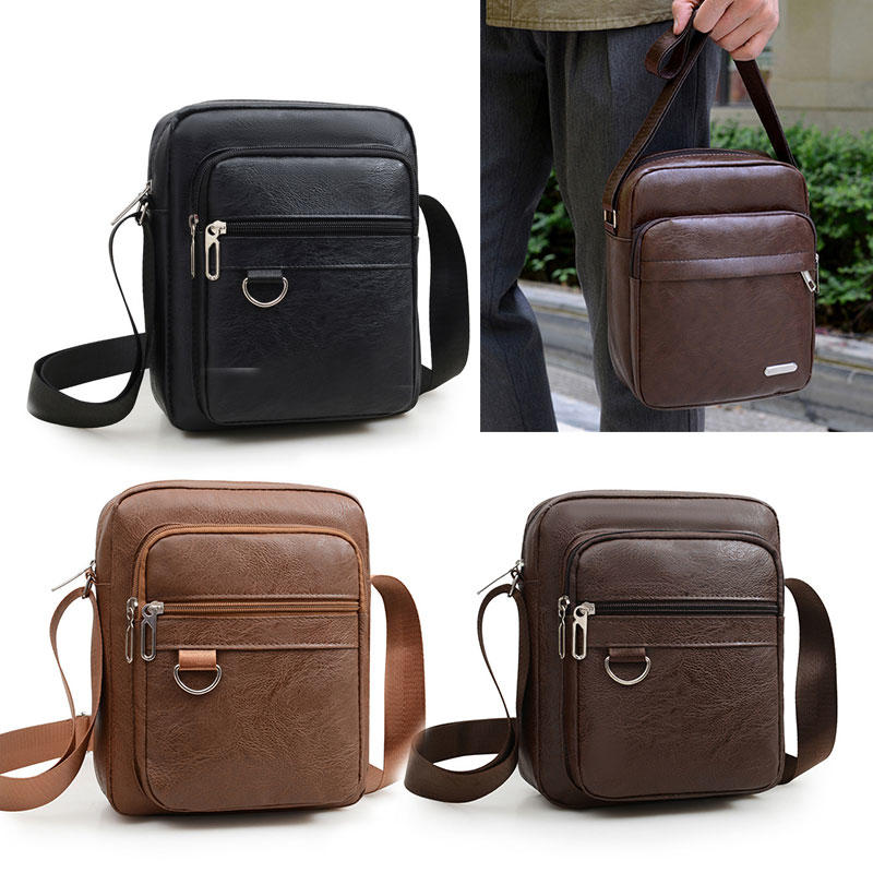 Multilayer Business Leather Crossbody Shoulder Bag for Men Lightweight Travel Casual Messenger Satchel Bags