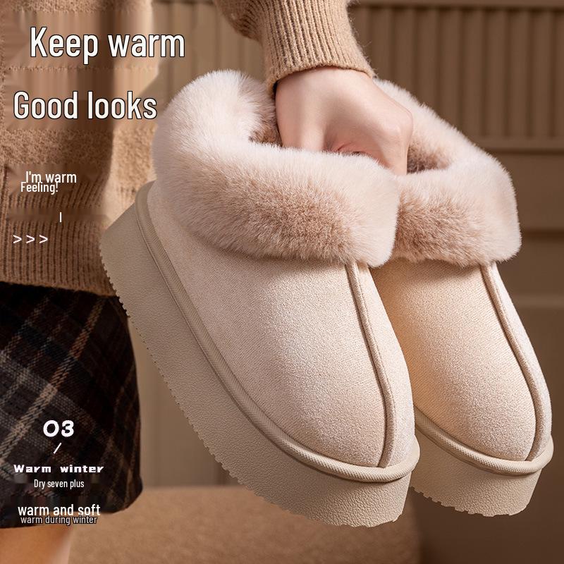 2025 Damen Wasserdichte Wildleder Pelzige Baumwollpantoffeln - Herbst/Winter Indoor Heimgebrauch