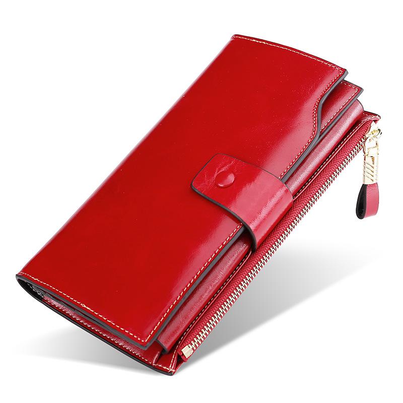 Genuine Leather RFID Anti-Theft Ladies Long Wallet Clutch with Brush Wax Finish