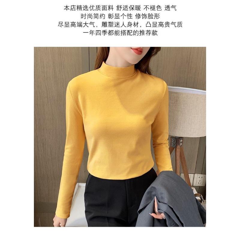 Women S Fitted Half High Neck Fleece Lined Long Sleeve T Shirt For Autumn Winter Warm Versatile
