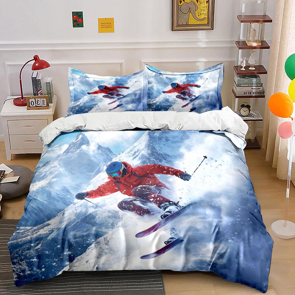 Skier Speeding On Snowy Mountain Print Soft Comfortable Duvet Cover Bedding Set Included 1*Duvet Cover 2*Pillowcases