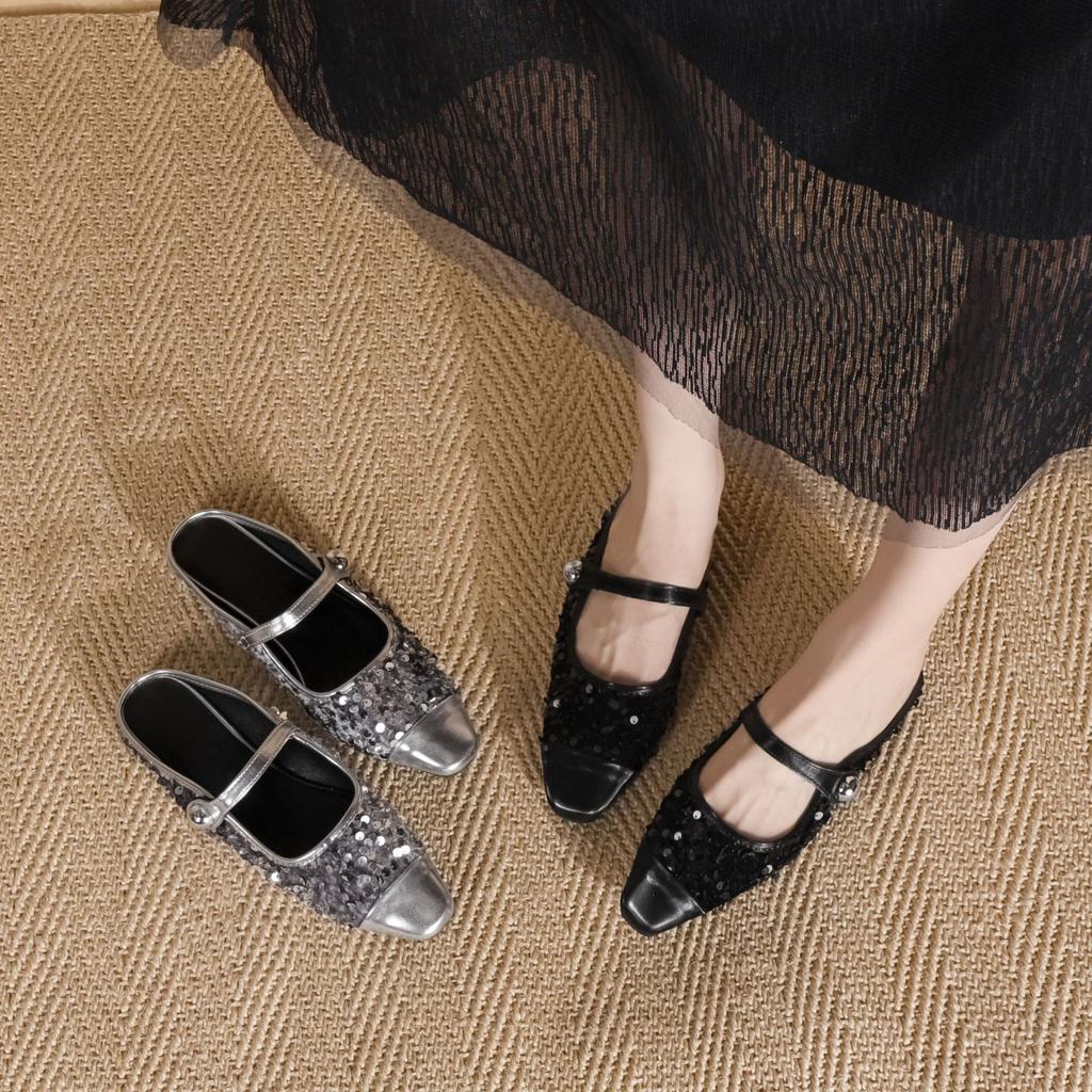 Grape Mother Autumn New Fashion Sparkling Sequins Single Shoes Women's Fashion Wear Comfortable Half To Muller Single Shoes Women