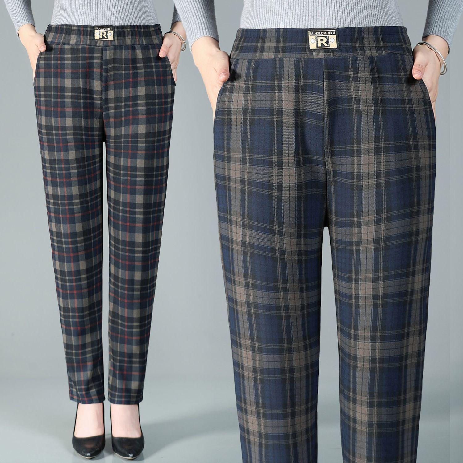 

Модные летние прямые брюки женские новые клетчатые брюки XL