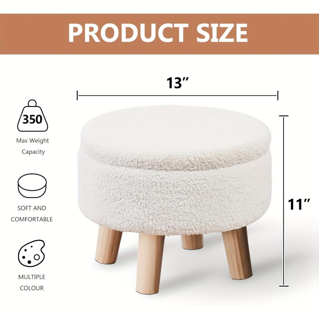 Velvet Round Ottoman with Wood Legs - Multifunctional Footrest, Stool & Table for Living Room. Space-Saving!