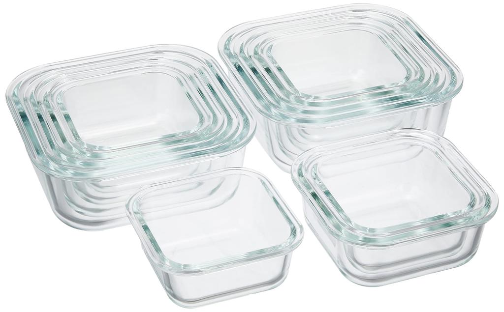 Wahei Freiz Microwave and Oven Safe Glass 300ml X 510ml X 800ml X and 1100ml X Resh Heat-Resistant Containers, 4, 3, 2, 2, ME-7404