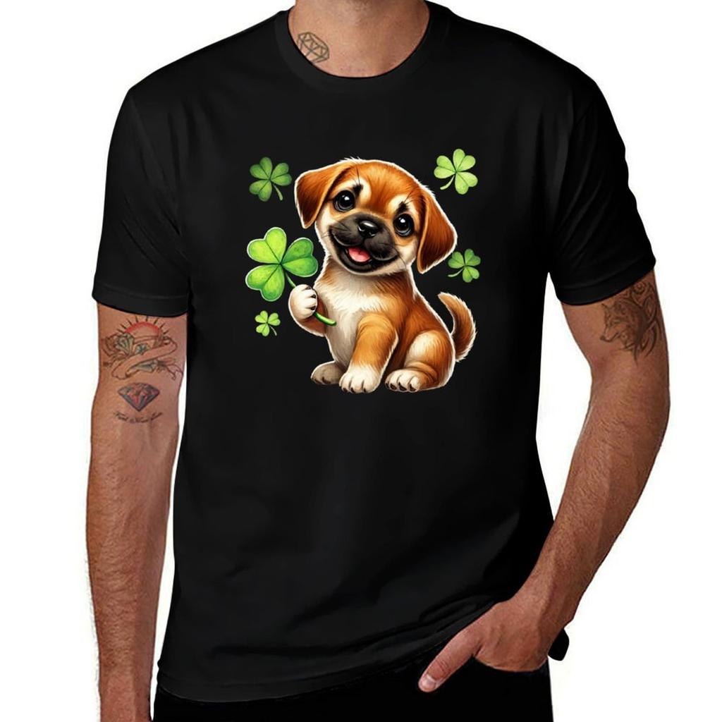 Dog Holding Shamrock For St Patricks Day Tshirt Outdoor Sports Lightweight Tee