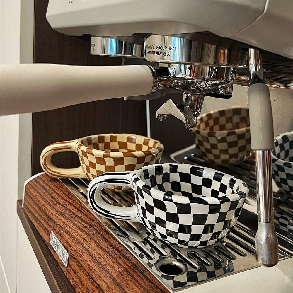 Plaid Irregular Chessboard Mugs INS Breakfast Container Creative Ceramic Coffee Cup  Coffee