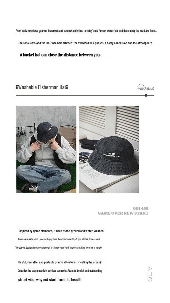 MRA Men's Japanese Stone-Washed Distressed Fisherman Hat for Large Heads - Enhances Face Slimness, Sun Protective Bucket Hat