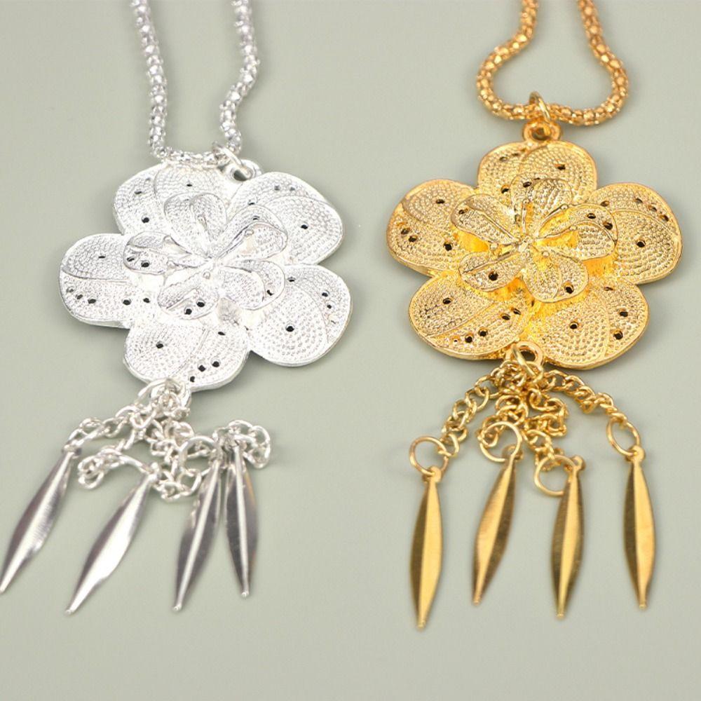 Vintage The Songkran Festival Accessory Metal Hollow Out Flower Necklace  Women