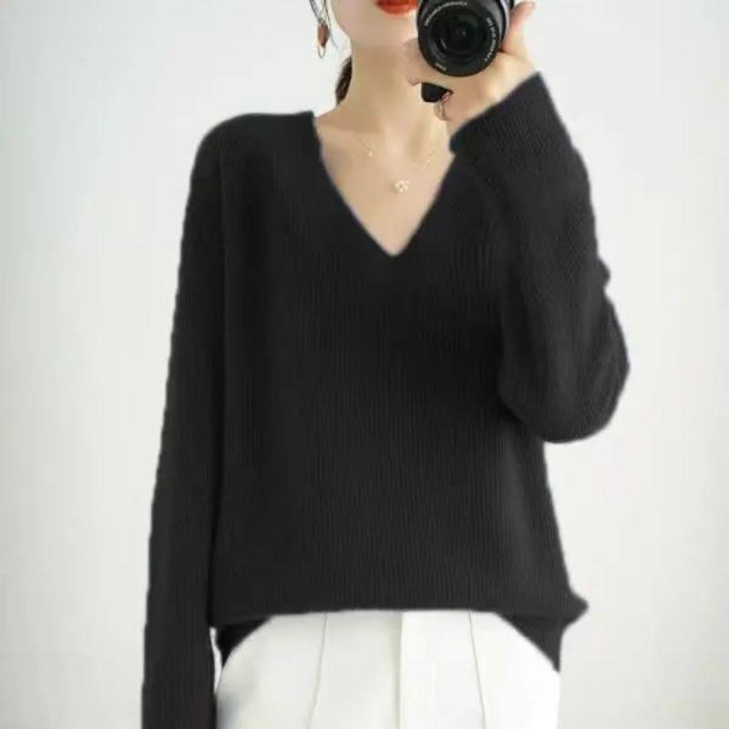 Loose Sweater Women's Outer V-neck Bottoming Shirt Solid Color Thread Thin Tops Knitted Sweater