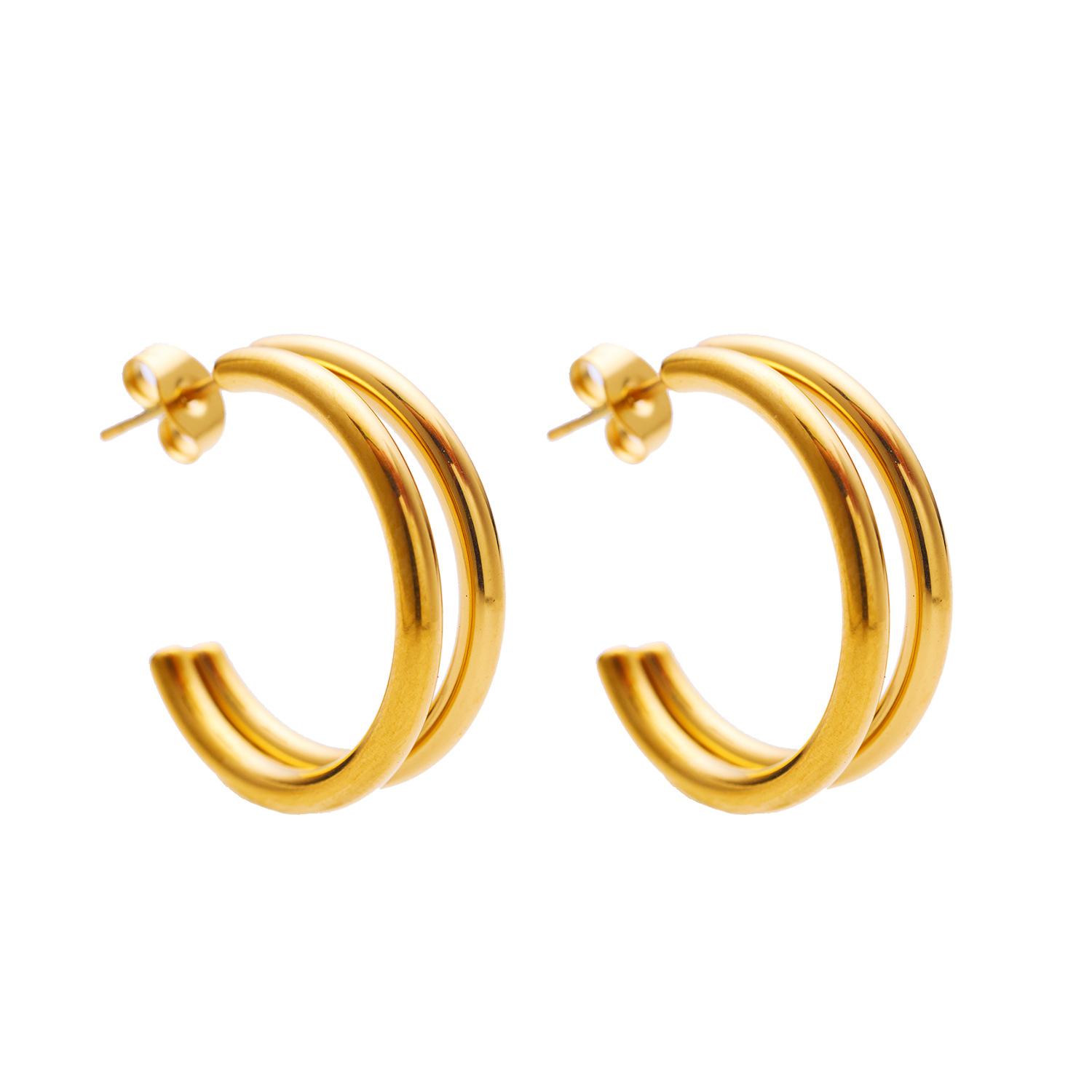 

Золотые серьги для женщин, простые двухслойные универсальные серьги в форме буквы С золотой