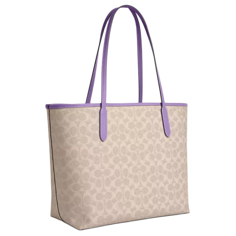 Coach City 33 Logo Print Coated Canvas Tote Bag Women tote bags Beige Purple CV976-IMY1K