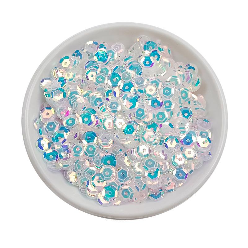 

6 мм круглые изогнутые пайетки из ПВХ с отверстием посередине и шестиугольными бусинами для шитья 20g/pack