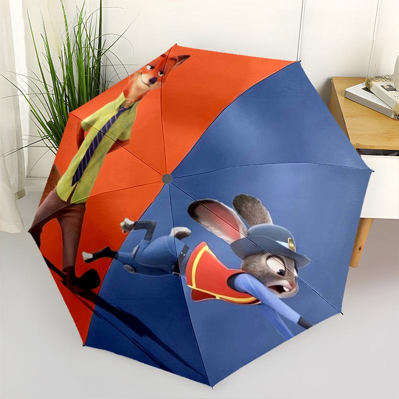 

Colorblock Nick & Judy Zootopia Automatic Opening and Closing Umbrella - Small Umbrella Suitable for Various Occasions, Portable 3-Fold Smal