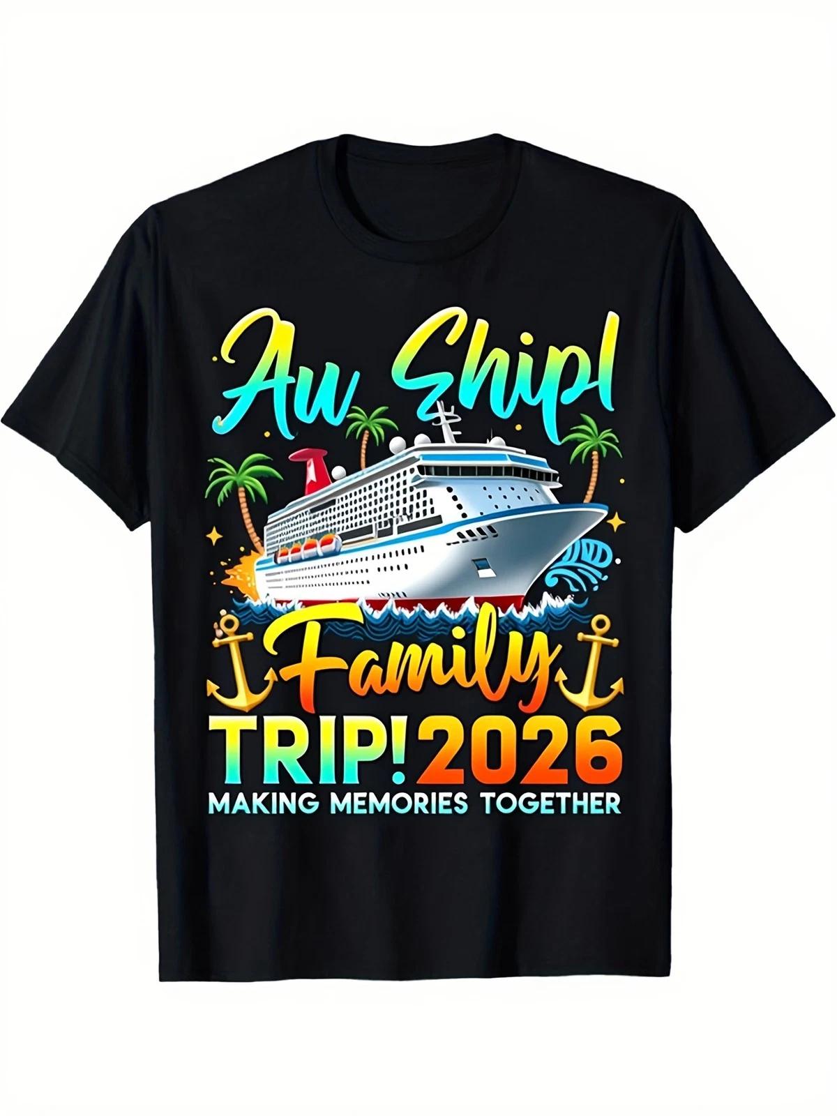 2026 Family Cruise Vacation Graphic T-Shirt Cruise Ship Palm Tree Tee M