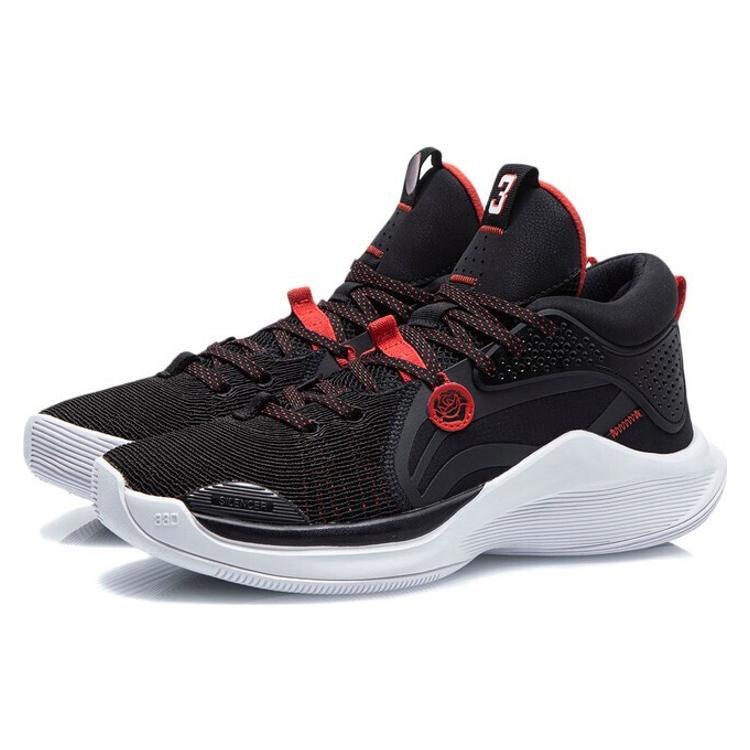 New LiNing SILENCER Cushioning Anti Slip And Wear Resistant Mid Top Basketball Shoes Black Red ABPQ049-2