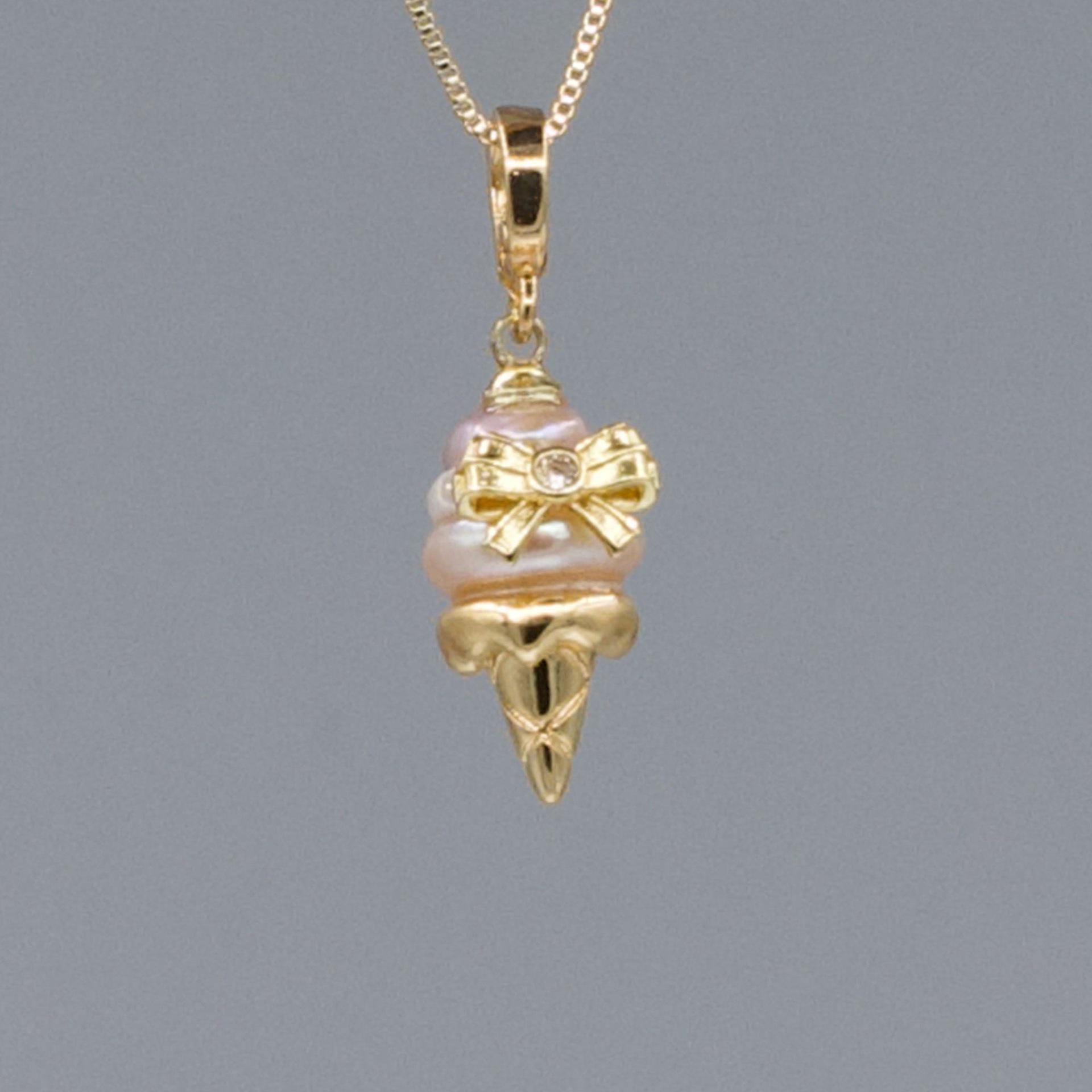 

Overseas Dessert Teacup Cake Ice Cream Necklace Dopamine Color Scheme Cone Copper Color Retention