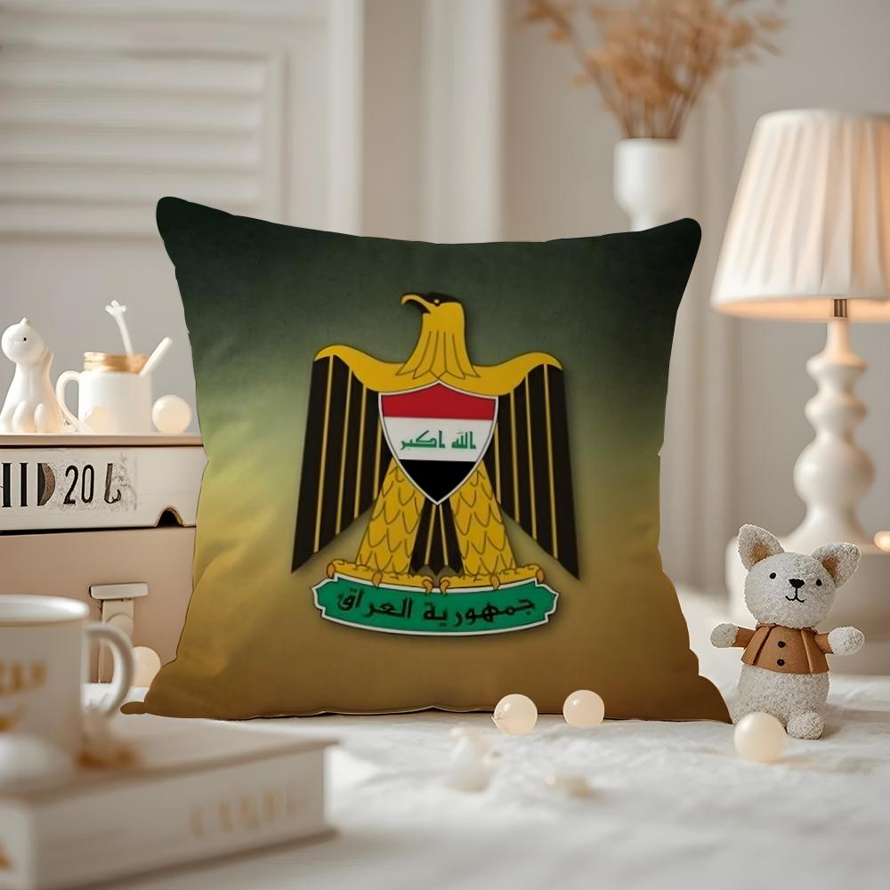 L-Iraqi Iraq National Flag Cushion Cover Anti-dustmite Pillowcase Invisible Zipper Silky Short Plush Sofa Cushion Cover 12x12Inch