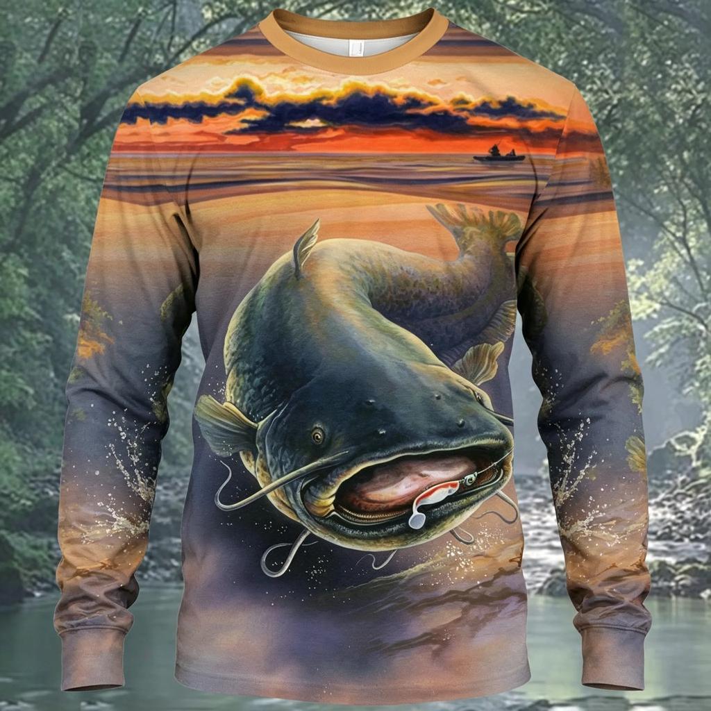 Fishing Themed Long Sleeve T-Shirt, Great for Outdoor Fishing Lovers