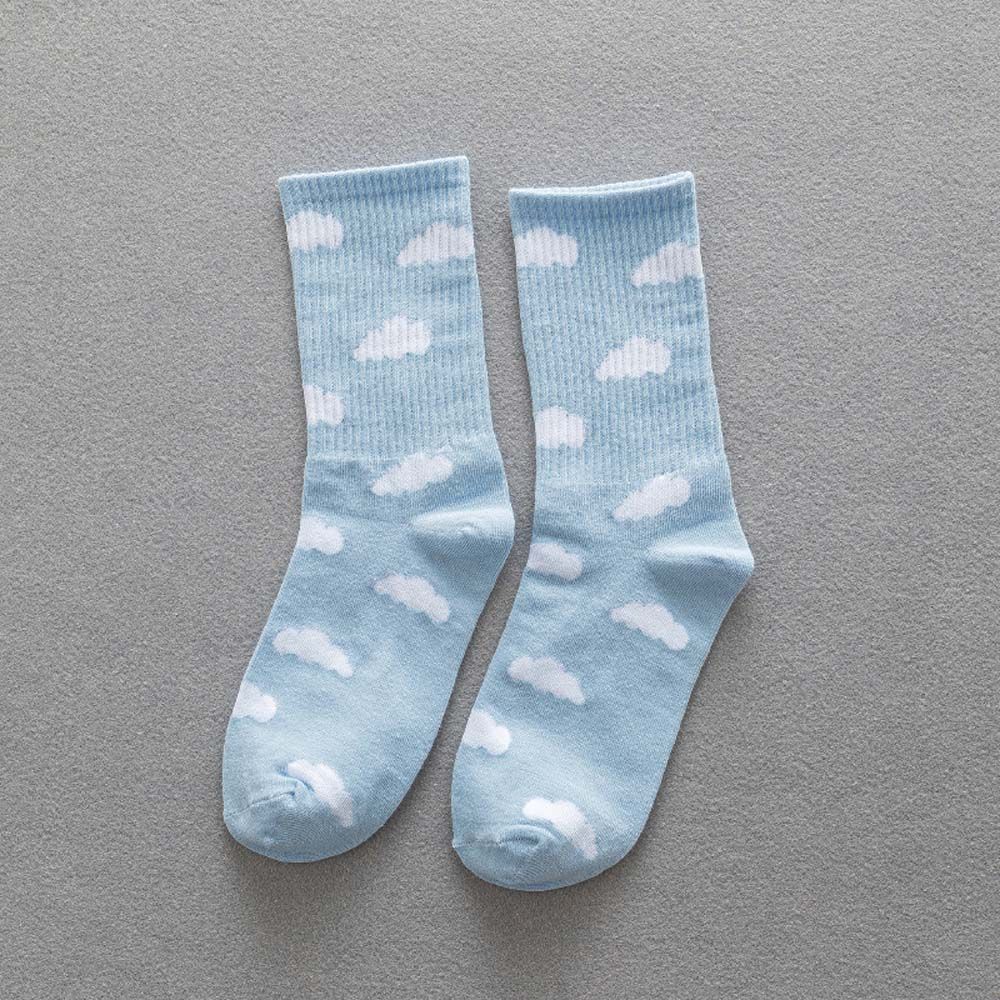 Pattern Solid color Blue Sky Cotton Clouds Female Hosiery Mid-tube Socks Women Socks Korea Style